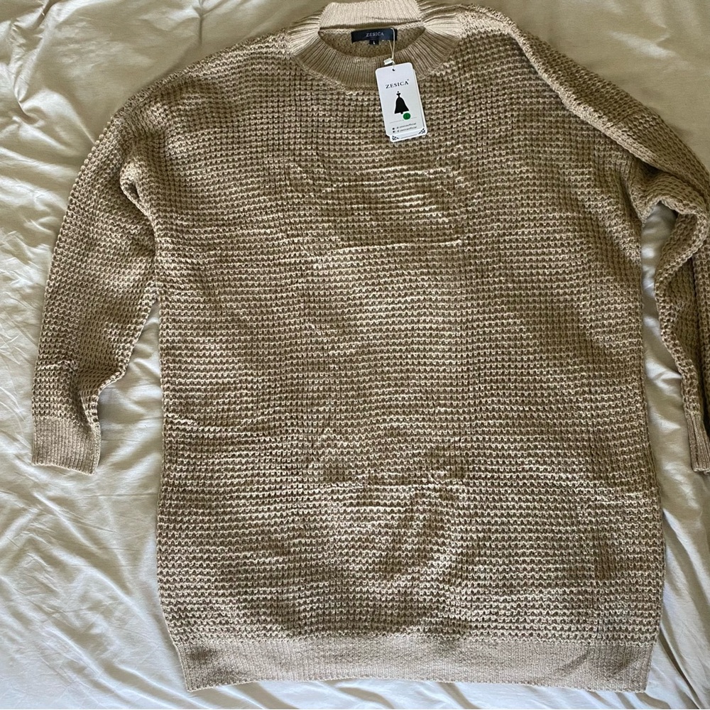 Women's Tan Knit Sweater Dress with tie